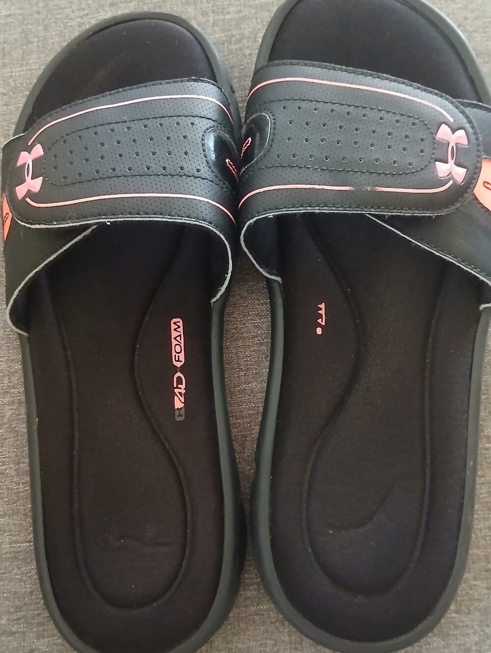 Under Armour Black Slide Sandals with Peach Trim